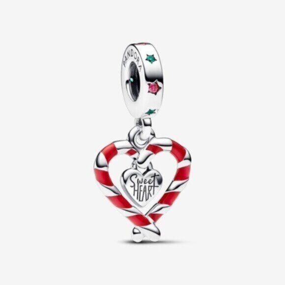 🌺Pandora Double Candy Cane Heart Christmas Dangle Charm - Picture 1 of 4